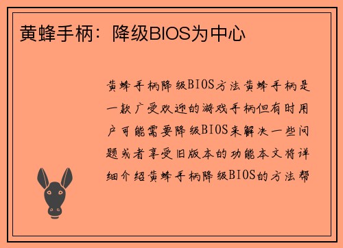黄蜂手柄:降级BIOS为中心